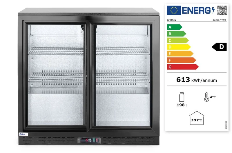 Arktic Kühlschrank hinten mit doppelten Schiebetüren – 158 l – Schwarz – 230 V / 160 W – 520 × 900 × 870 mm