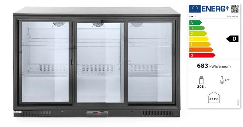 Arktic Kühlschrank mit drei Schiebetüren an der Bar – 254 l – Schwarz – 230 V / 160 W – 1350 × 520 × 865 mm