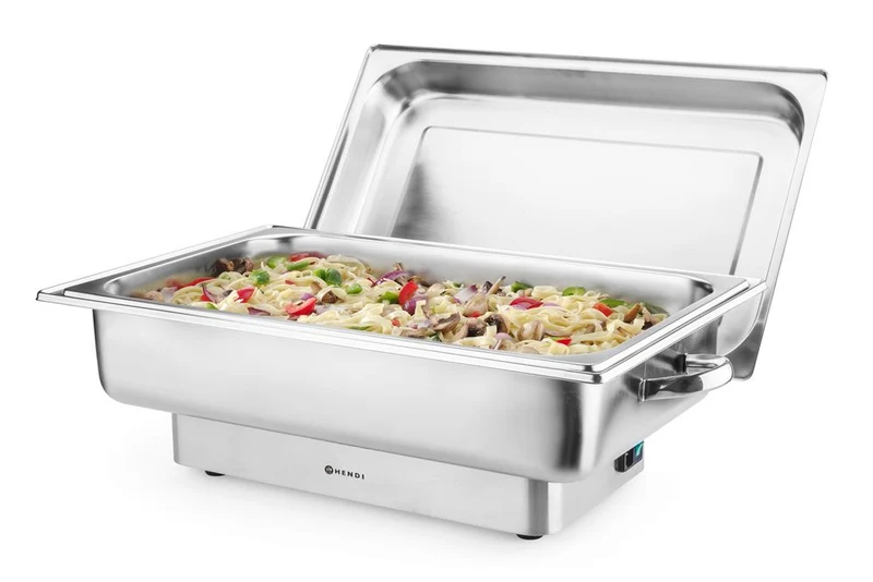 HENDI Chafing dish elektrisch Pollina – Profi Line – 9 l – Silber – 230 V / 900 W – 587 × 440 × 273 mm