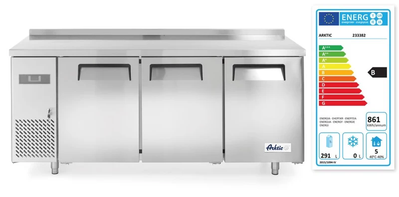 Arktic Kühltisch – dreitürig Kitchen Line 390 L – Kitchen Line – 291 l – 230 V / 270 W – 600 × 1800 × 840 mm