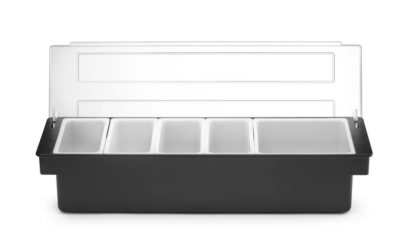BarUp Zutatenbehälter – 5 Fächer – Schwarz – 480 × 150 × 100 mm