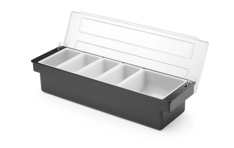 BarUp Zutatenbehälter – 5 Fächer – Schwarz – 480 × 150 × 100 mm