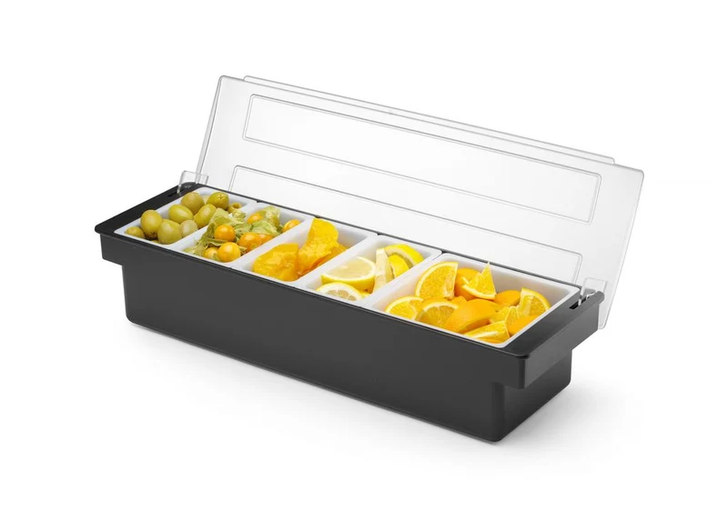 BarUp Zutatenbehälter – 5 Fächer – Schwarz – 480 × 150 × 100 mm