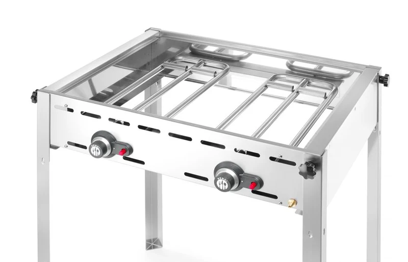 HENDI Grillsystem Green Fire mit 2 Brennern – Profi Line – Emaillierte Grillplatte und Grillrost aus Gusseisen GN 1 / 1 – 11,6 kW – 740 × 615 × 825 mm