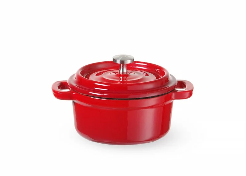HENDI Emaillierter Gusseisentopf – 0,27 l – Rot – 130 × 100 × 48 mm – Rund