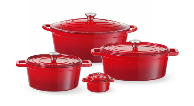 HENDI Emaillierter Gusseisentopf – 0,27 l – Rot – 130 × 100 × 48 mm – Rund