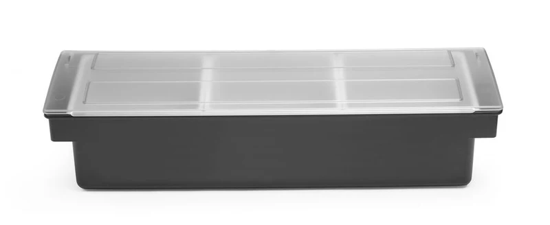 BarUp Zutatenbehälter – 3 Fächer – Schwarz – 480 × 150 × 100 mm