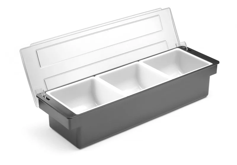 BarUp Zutatenbehälter – 3 Fächer – Schwarz – 480 × 150 × 100 mm