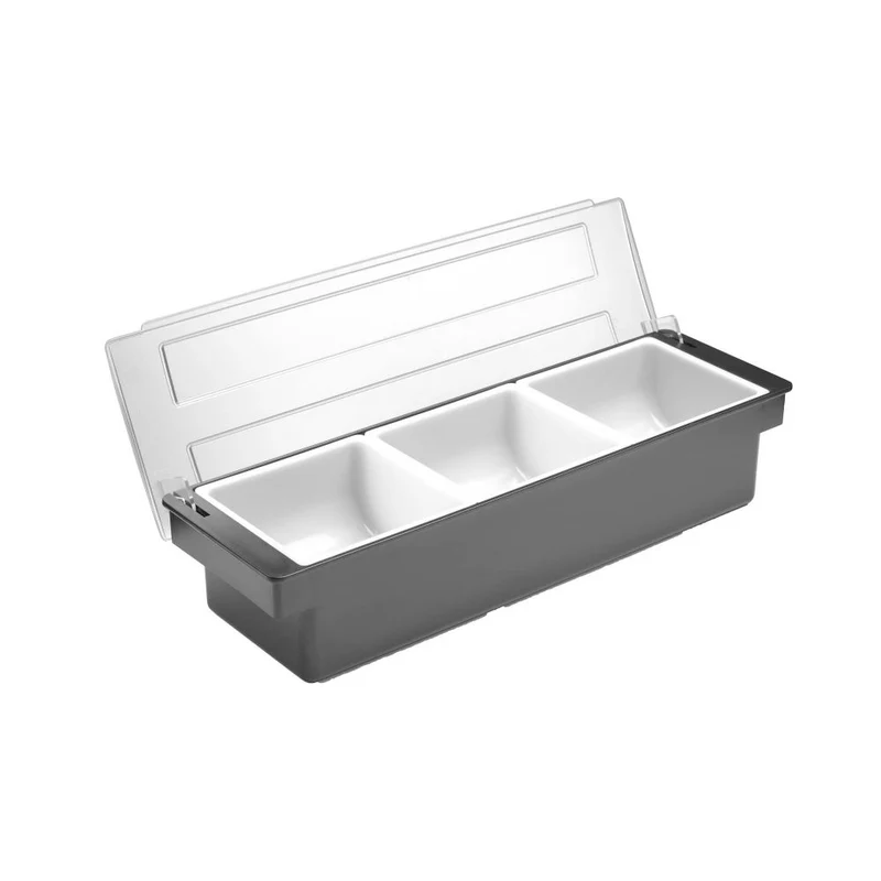 BarUp Zutatenbehälter – 3 Fächer – Schwarz – 480 × 150 × 100 mm