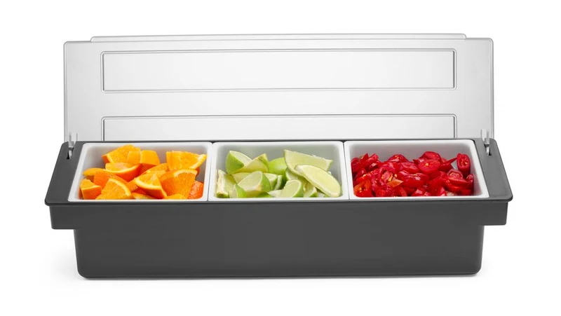BarUp Zutatenbehälter – 3 Fächer – Schwarz – 480 × 150 × 100 mm