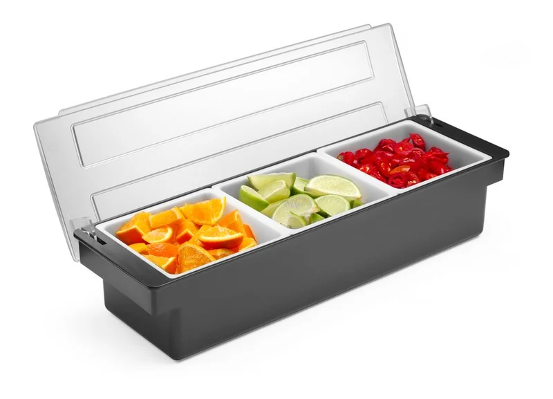 BarUp Zutatenbehälter – 3 Fächer – Schwarz – 480 × 150 × 100 mm