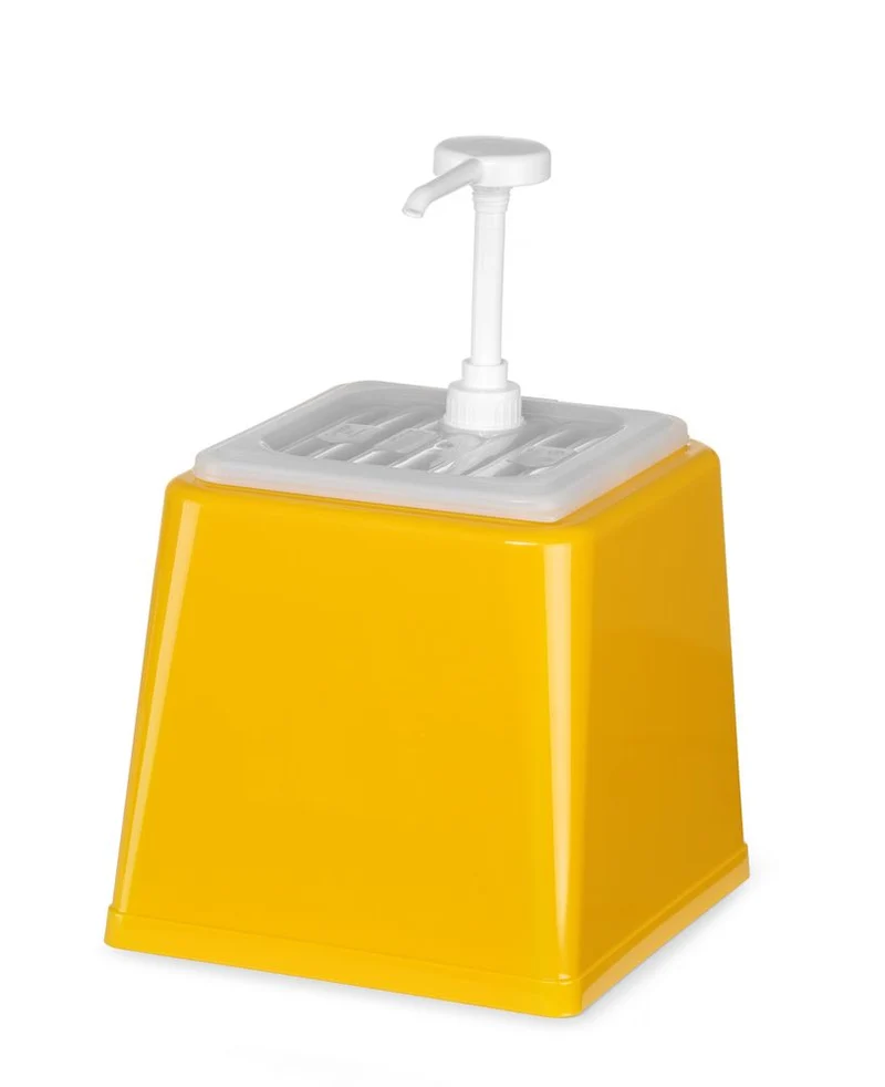 HENDI Pump-Saucenspender – 2,5 l – Gelb – 230 × 210 × 327 mm