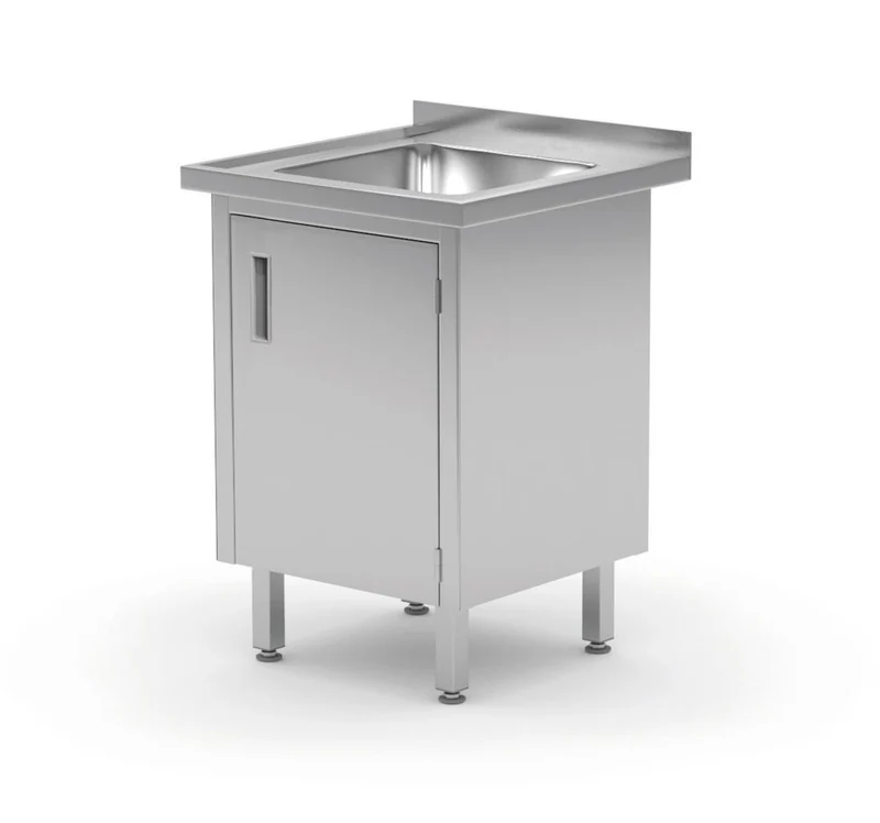 HENDI Waschtisch – verschweißt – mit Schrank- und Scharniertüren – Profi Line – 600 × 600 × 850 mm