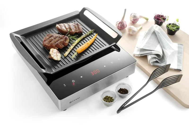 HENDI Grillplatte für Induktionskocher – 390 × 260 × 35 mm