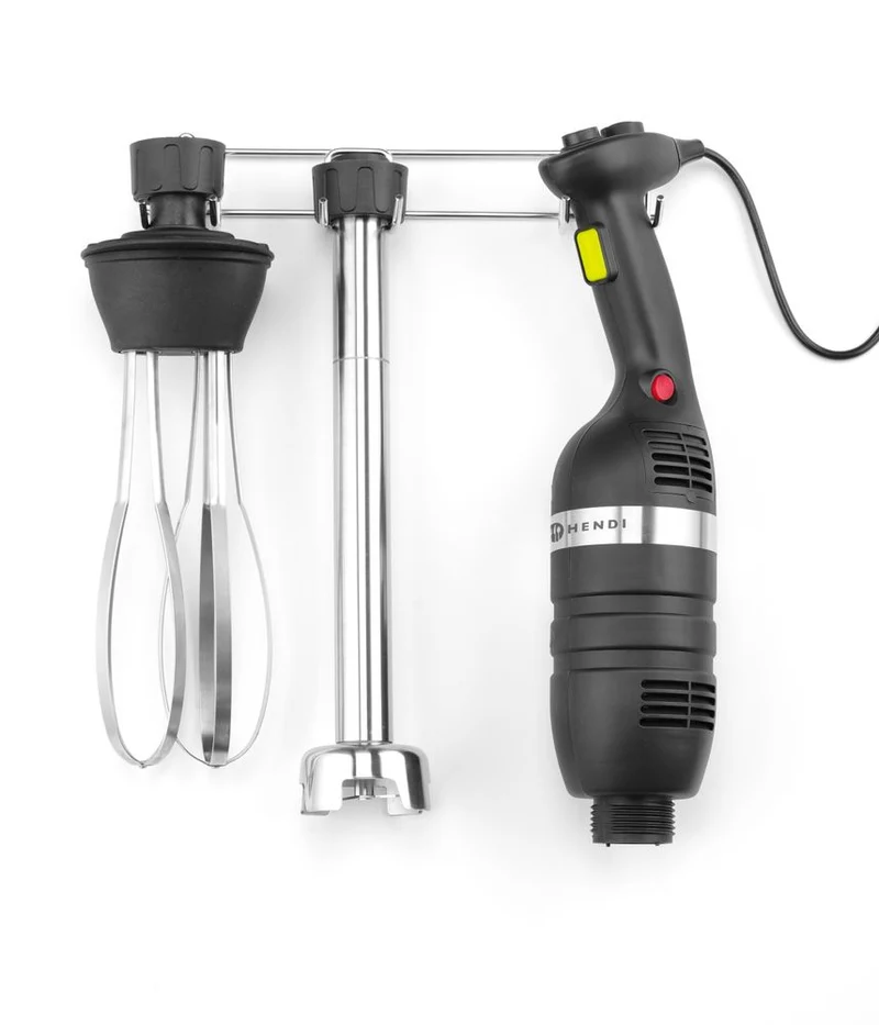 HENDI Set: Stabmixer 350 mit variabler Geschwindigkeit + Schneebesen + Halterung zur Wandmontage – Kitchen Line – Schwarz – 230 V / 350 W – 110 × 324 × 816 mm