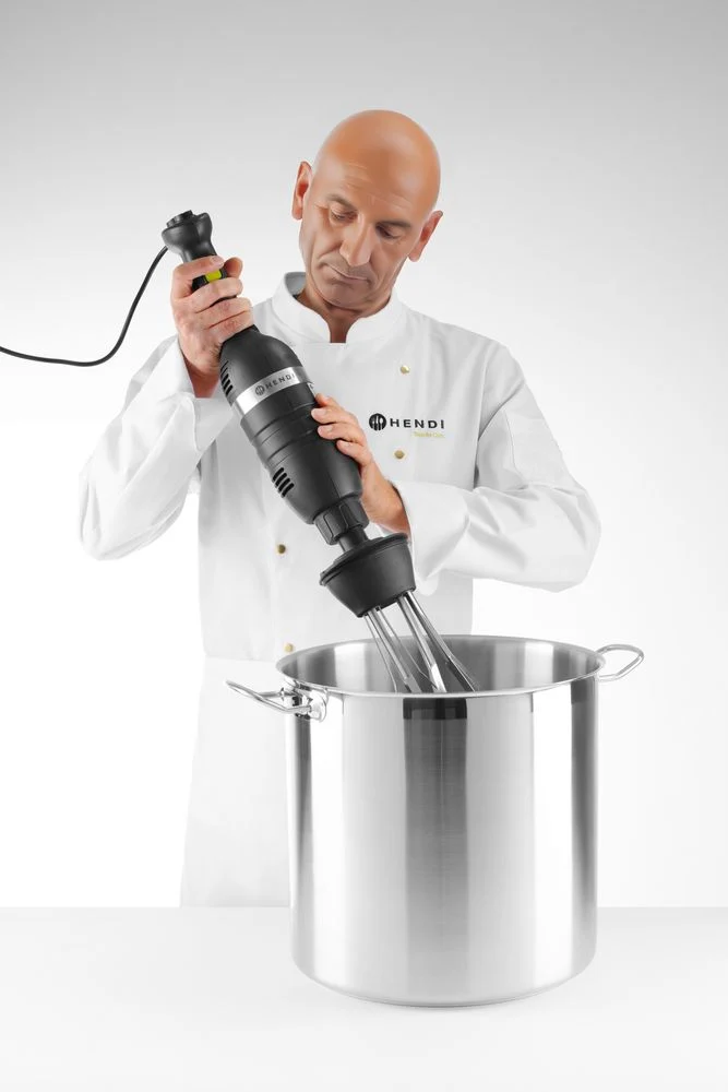HENDI Set: Stabmixer 350 mit variabler Geschwindigkeit + Schneebesen + Halterung zur Wandmontage – Kitchen Line – Schwarz – 230 V / 350 W – 110 × 324 × 816 mm