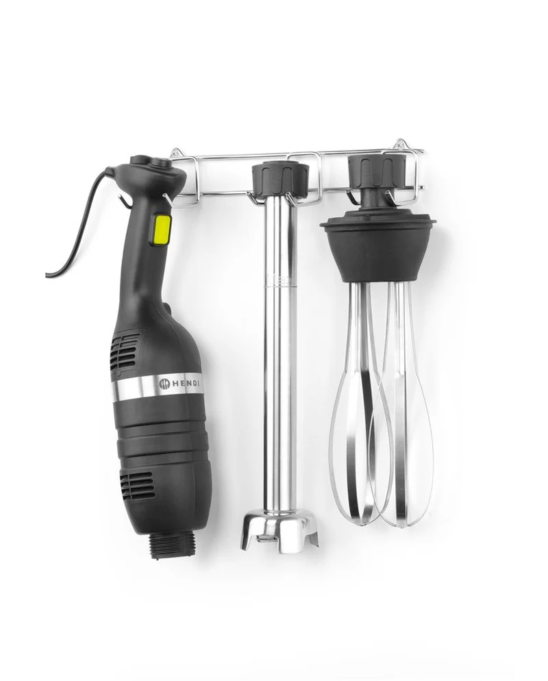 HENDI Set: Stabmixer 350 mit variabler Geschwindigkeit + Schneebesen + Halterung zur Wandmontage – Kitchen Line – Schwarz – 230 V / 350 W – 110 × 324 × 816 mm