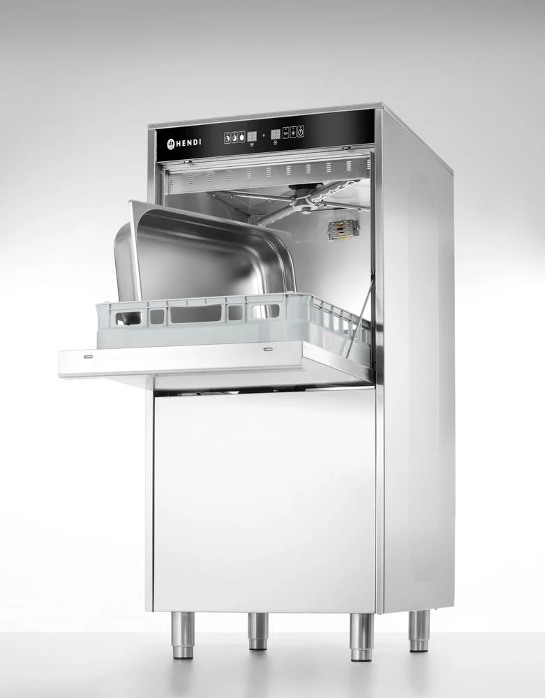 HENDI Geschirrspüler 50 × 60 für Tabletts und Töpfe – elektronisch gesteuert – mit Waschmitteldosiersystem und Ablaufpumpe – Kitchen Line – 400 V / 7100 W – 595 × 777 × 1335 mm