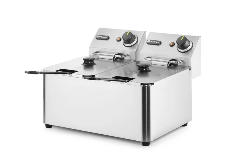 HENDI Fritteuse – 2 × 4 l – Kitchen Line – 8 l – 230 V / 6000 W – 470 × 380 × 315 mm