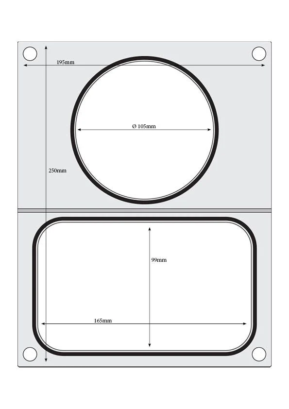 HENDI Matrize für Versiegelungsmaschine – zwei Behälter (1 × 178 × 113 mm – 1x Ø 115 mm)