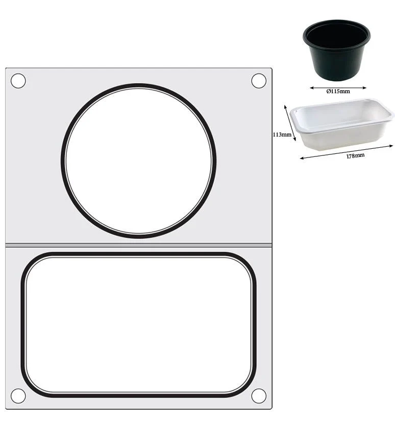 HENDI Matrize für Versiegelungsmaschine – zwei Behälter (1 × 178 × 113 mm – 1x Ø 115 mm)