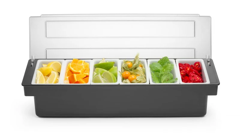 BarUp Zutatenbehälter – 6 Fächer – 480 × 150 × 100 mm