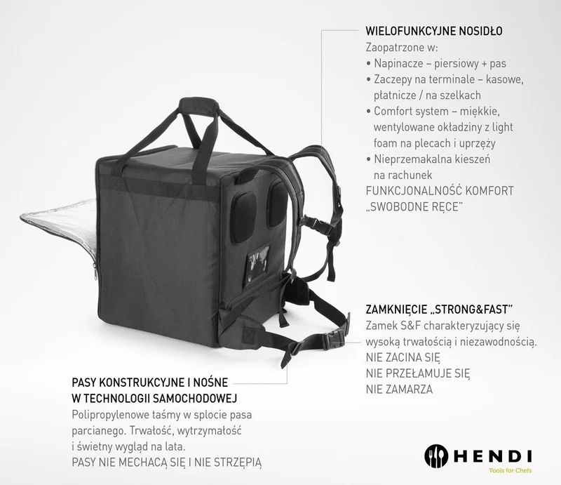 HENDI Thermo-Transportrucksack – 75,2 l – Schwarz – 410 × 410 × 480 mm