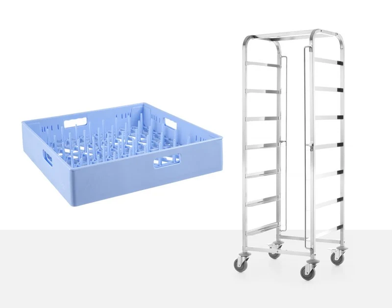 HENDI Transportwagen für Spülmaschinenkörbe - 7 Körbe à 500 × 500 mm – 615 × 560 × 1710 mm